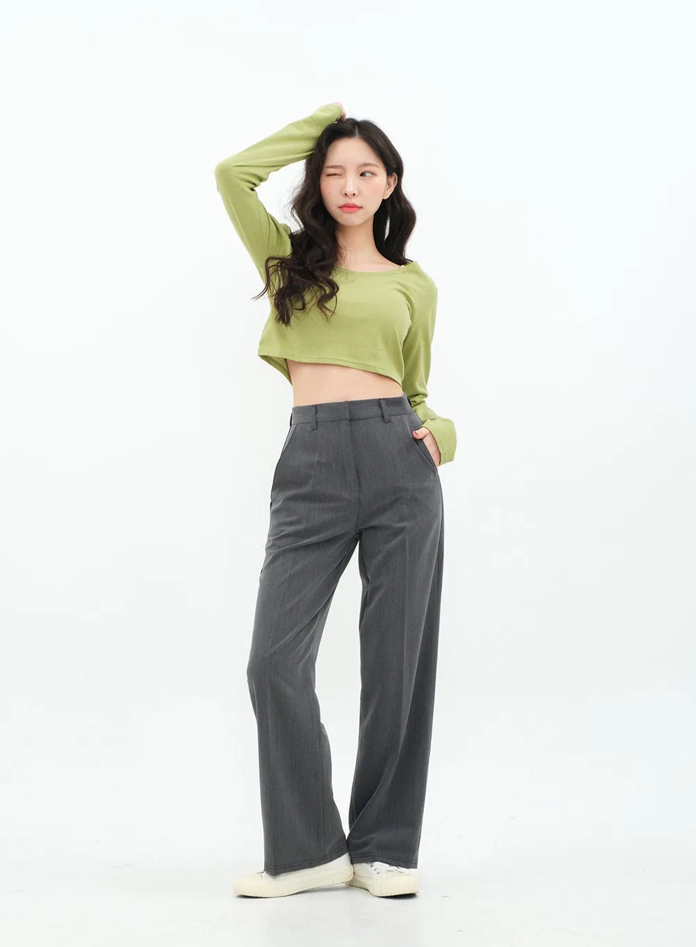 Basic Semi Wide Leg Tailored Pants BA18