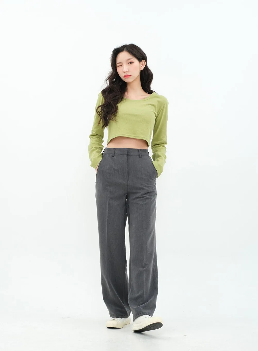 Basic Semi Wide Leg Tailored Pants BA18