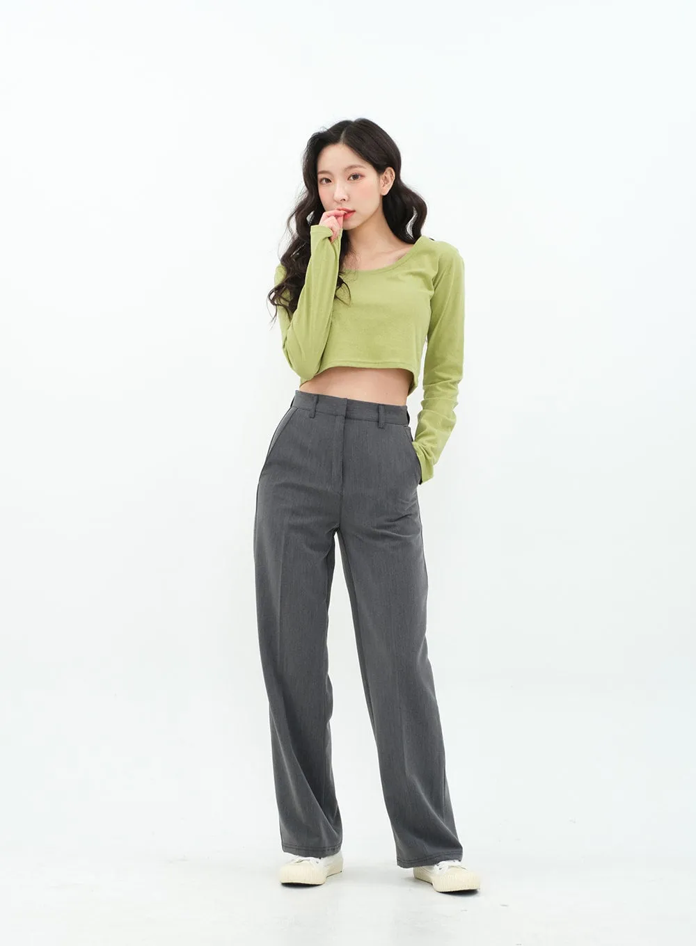 Basic Semi Wide Leg Tailored Pants BA18