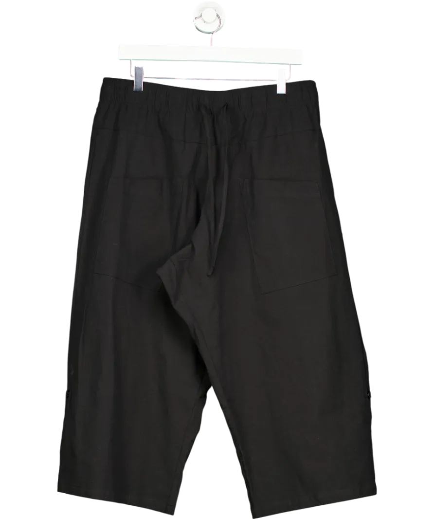 Black Cotton Linen Blend Pull On Cropped Trousers UK XL