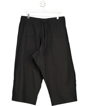 Black Cotton Linen Blend Pull On Cropped Trousers UK XL