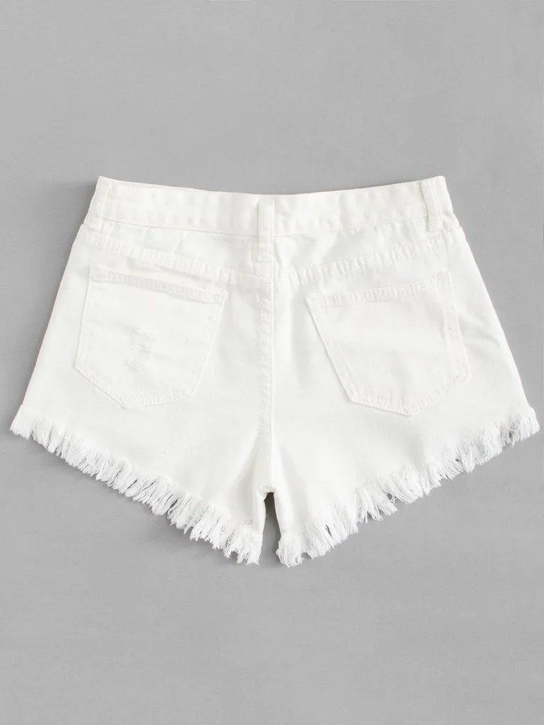 Button Up Raw Hem Denim Shorts
