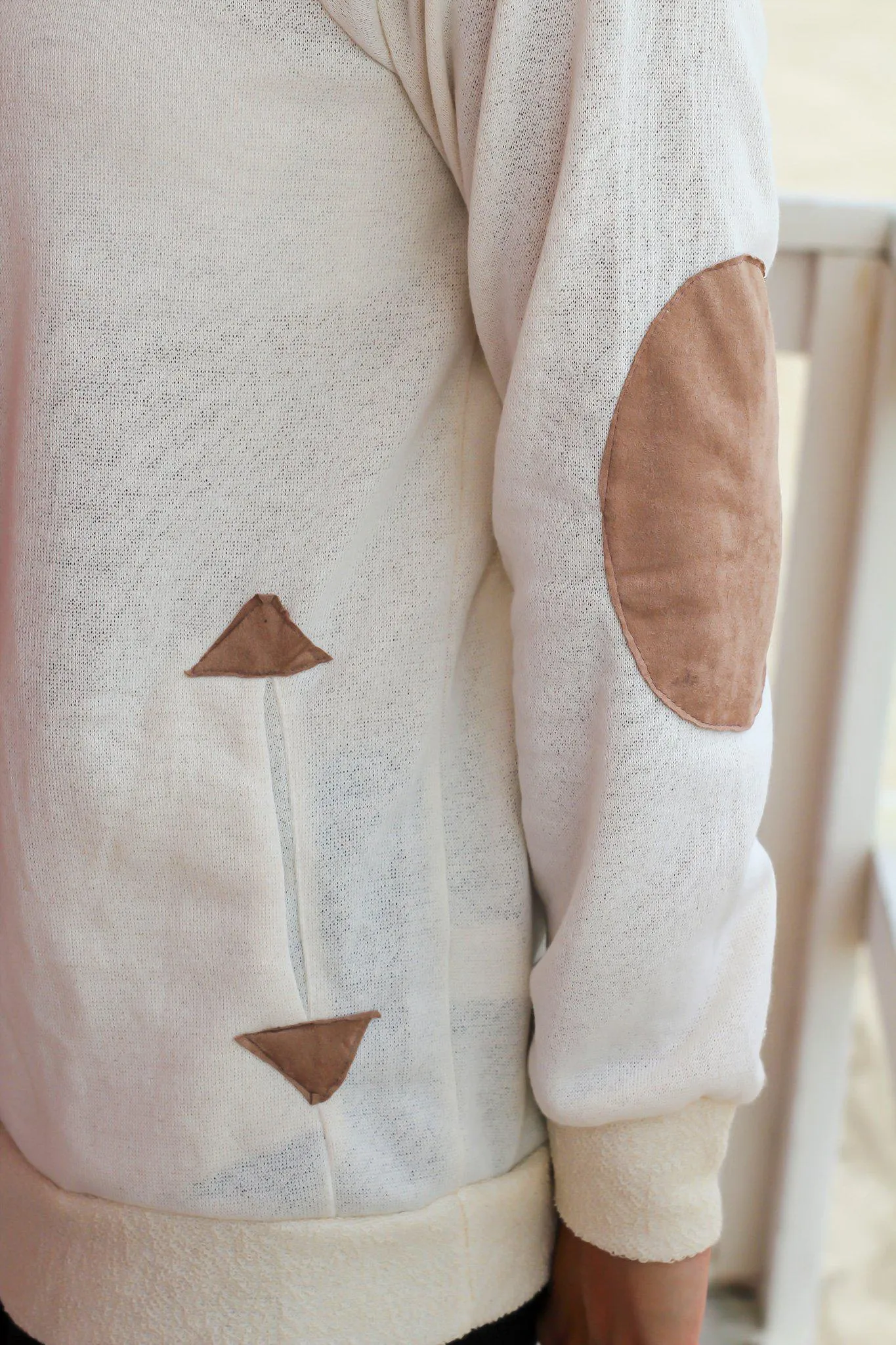 Cream Cowl Neck Hoodie with Suede Details