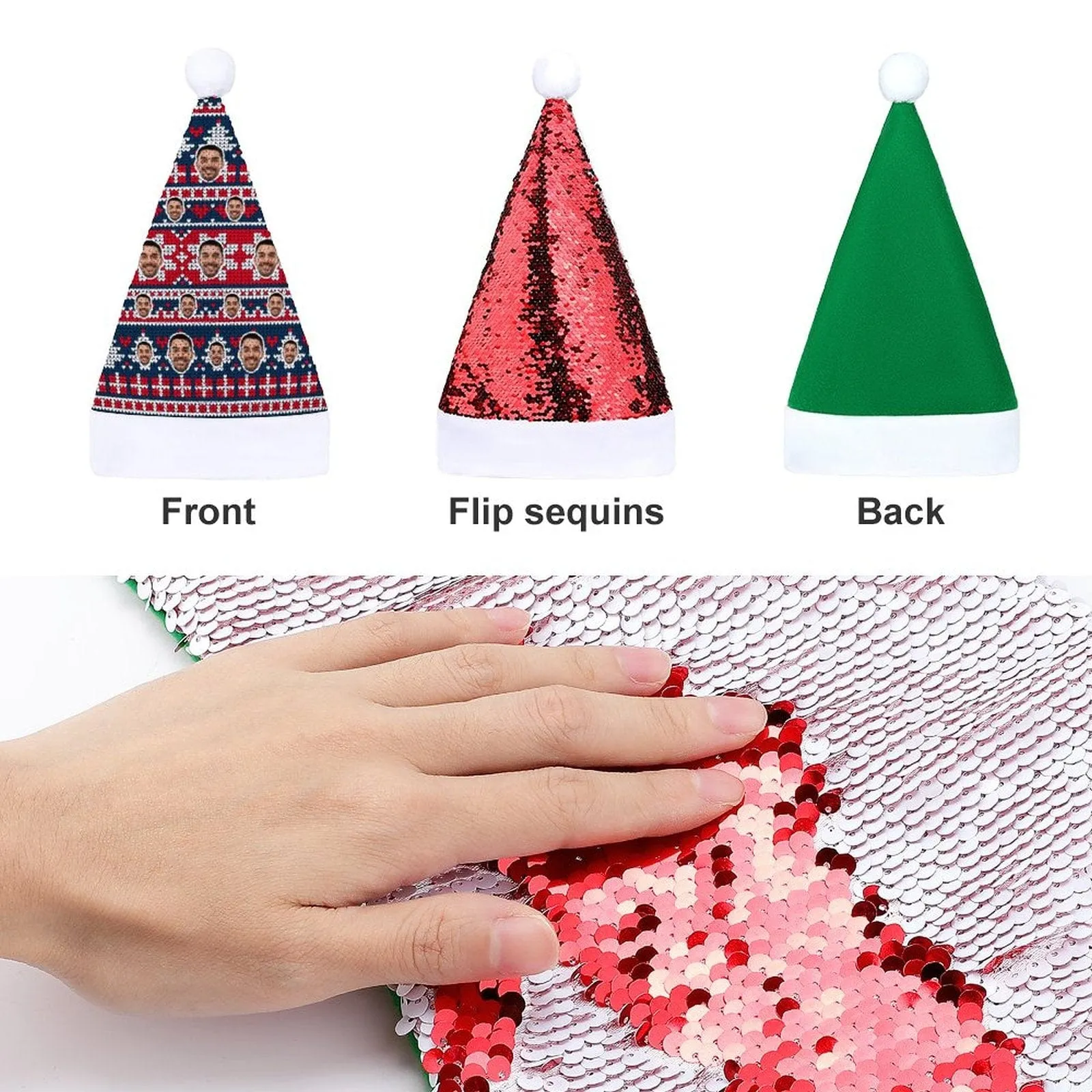 Custom Face Christmas Pattern Sequin Christmas Santa Hat