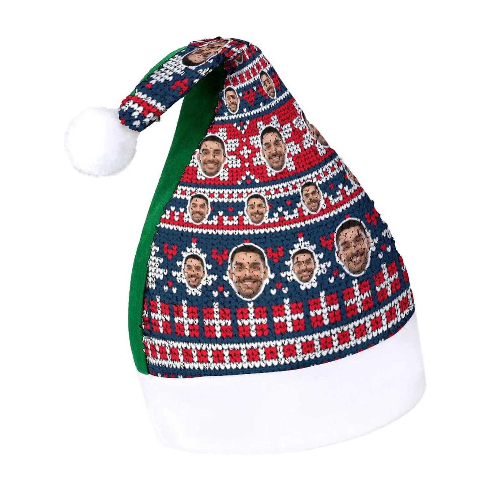 Custom Face Christmas Pattern Sequin Christmas Santa Hat