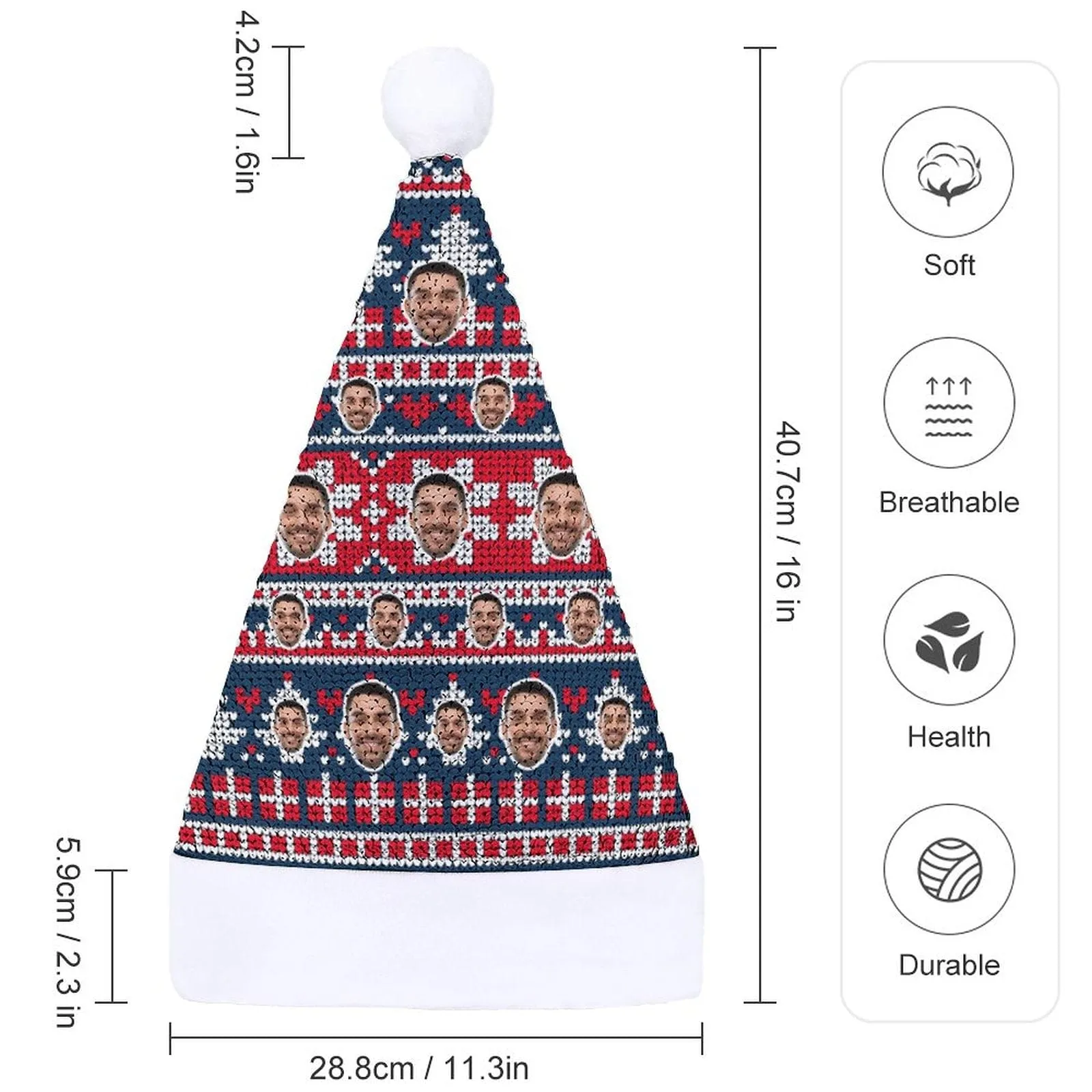 Custom Face Christmas Pattern Sequin Christmas Santa Hat