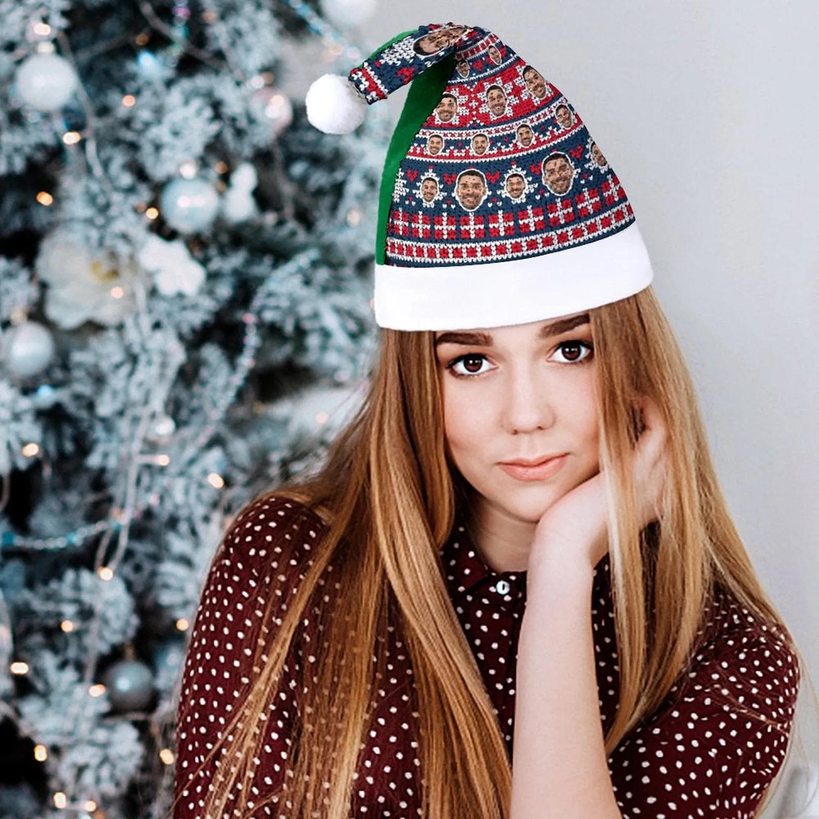 Custom Face Christmas Pattern Sequin Christmas Santa Hat