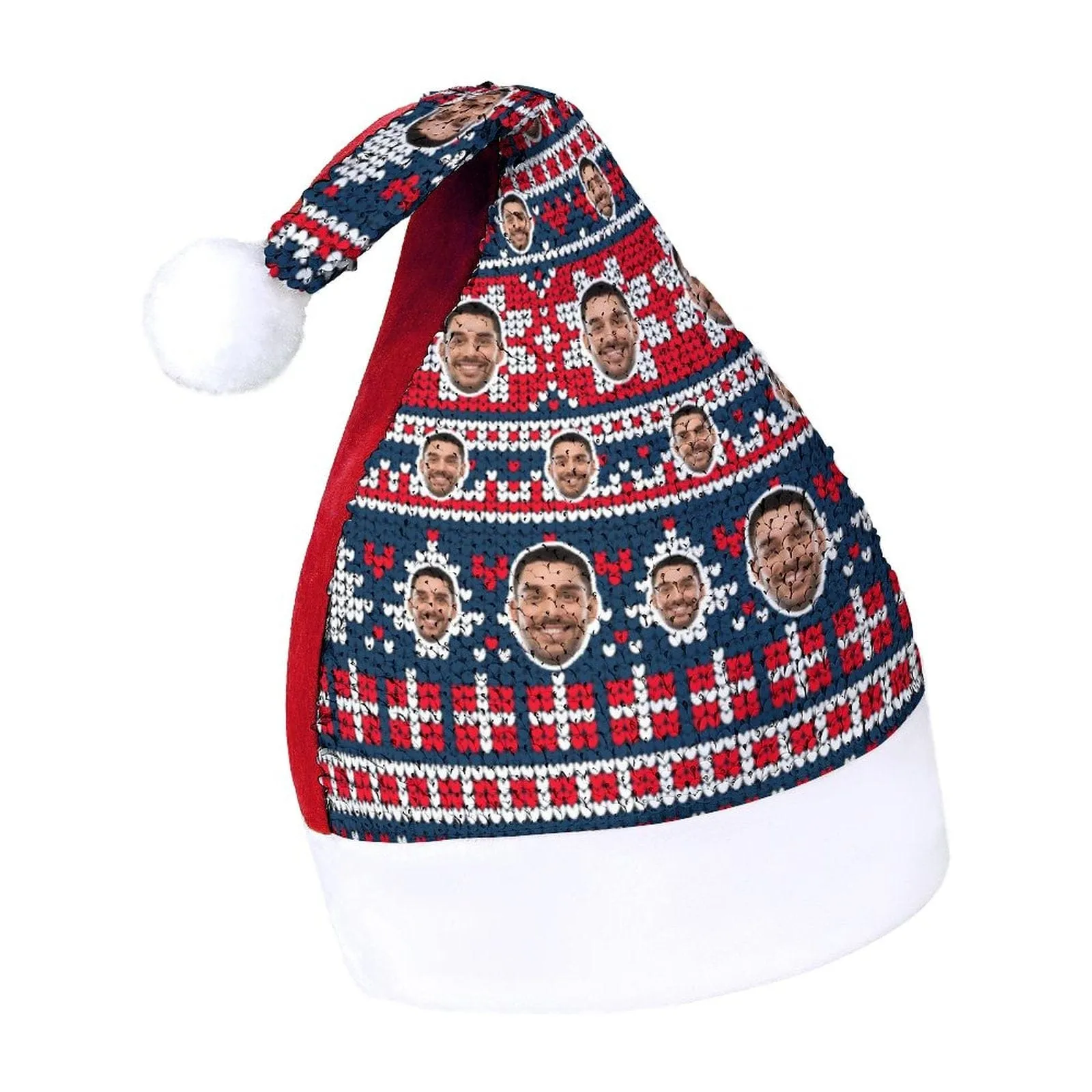 Custom Face Christmas Pattern Sequin Christmas Santa Hat