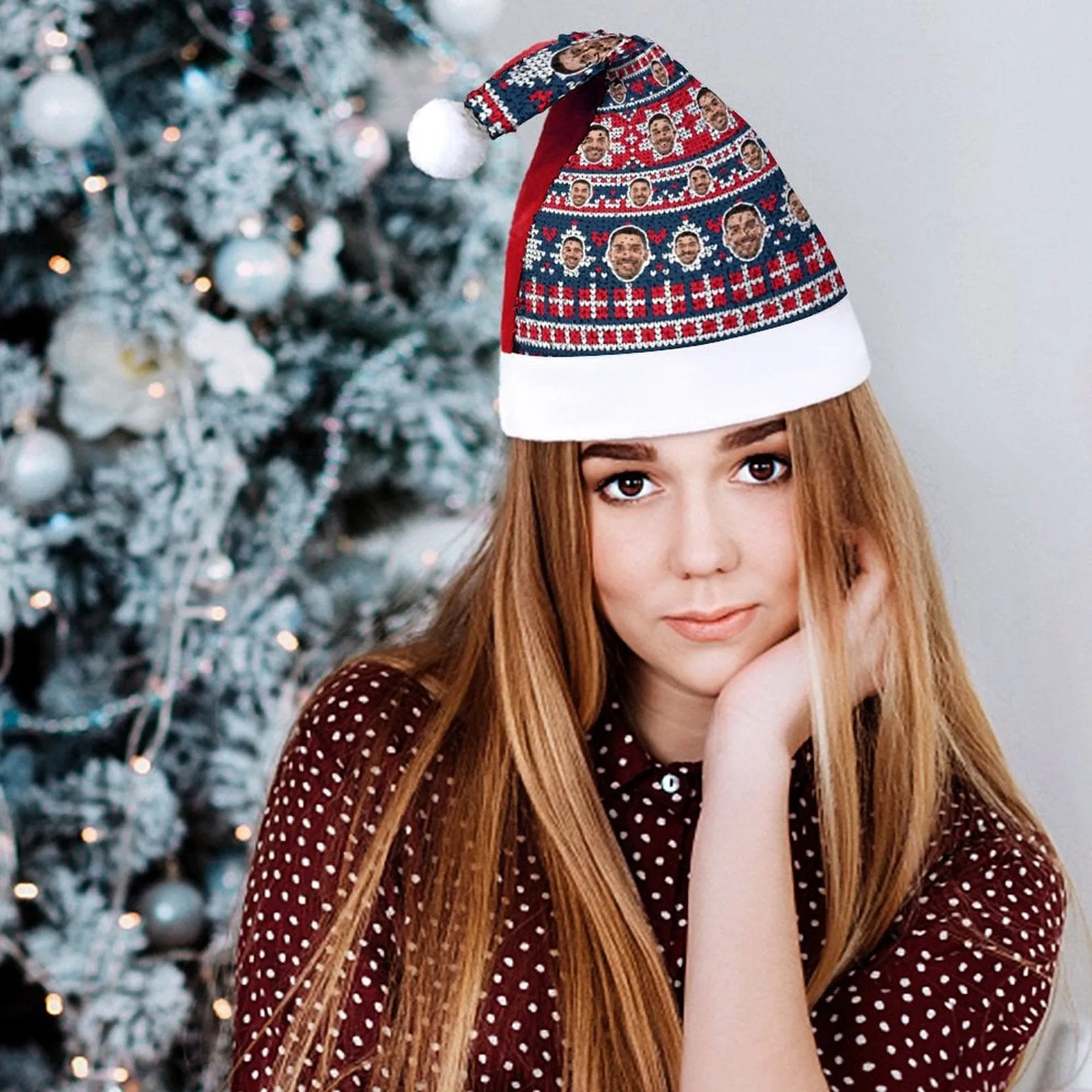 Custom Face Christmas Pattern Sequin Christmas Santa Hat
