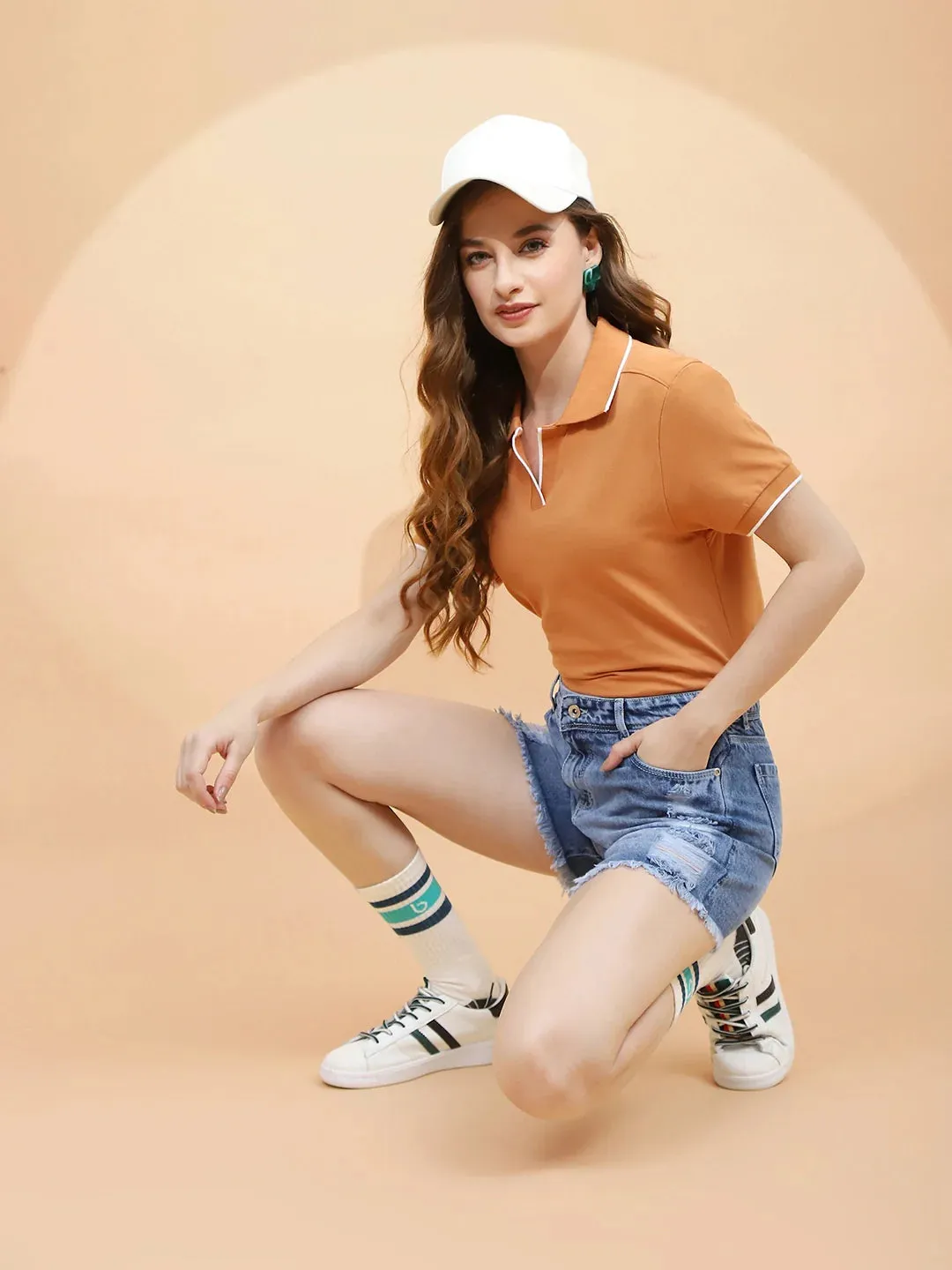 Dark Blue Cotton Regular Fit Shorts For Women