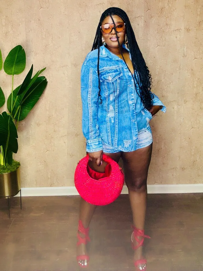 DENIM PRINTED SHORT SET