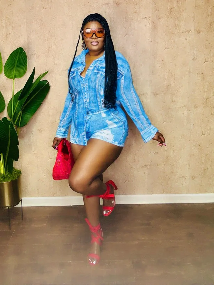 DENIM PRINTED SHORT SET