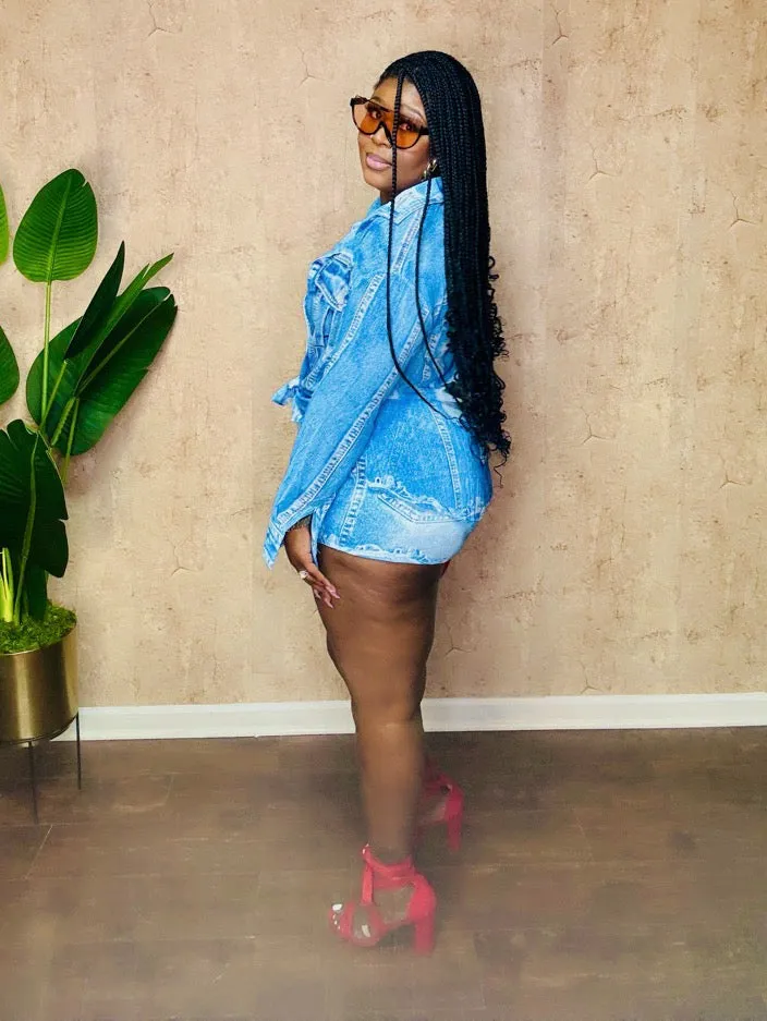 DENIM PRINTED SHORT SET