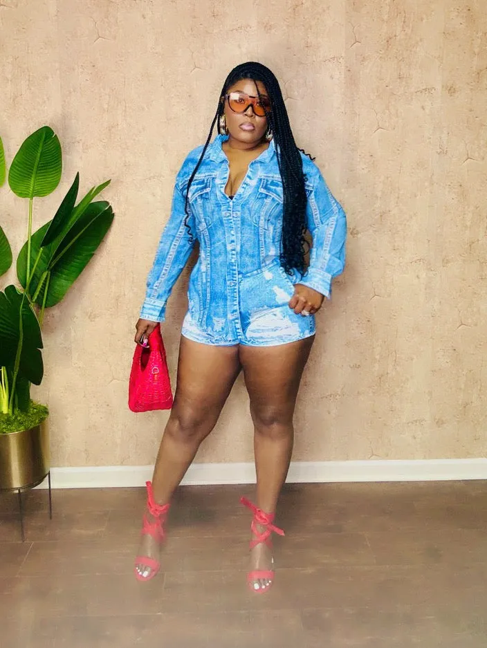 DENIM PRINTED SHORT SET