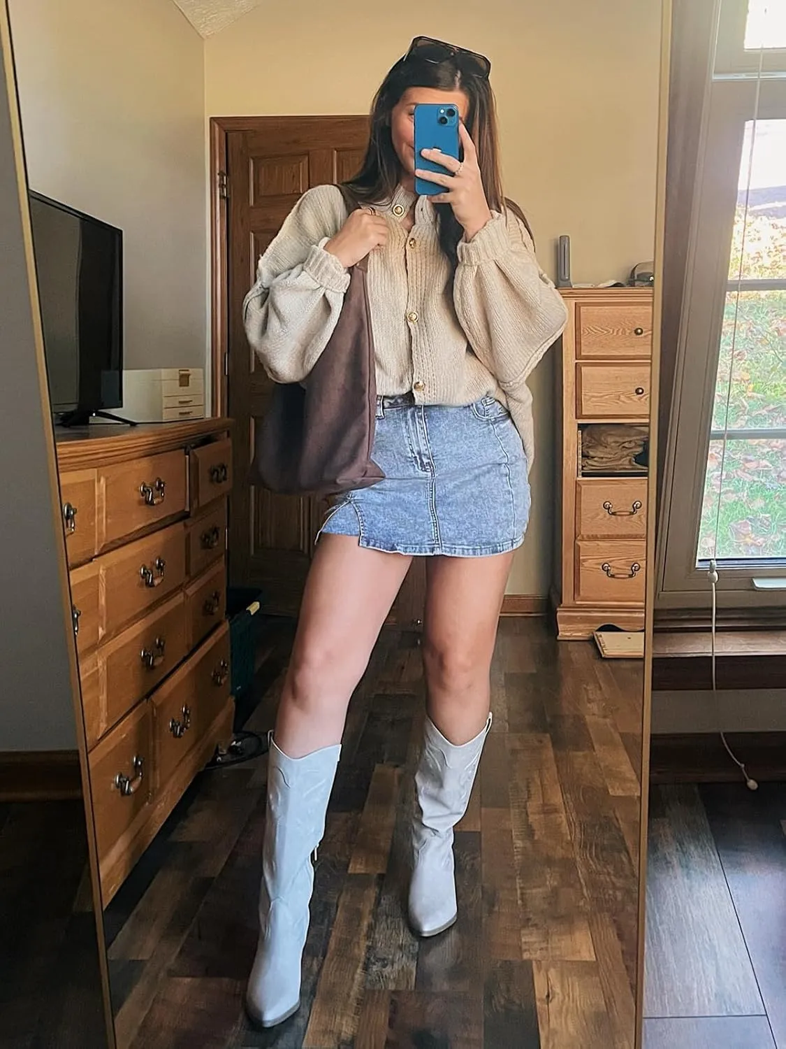 Dokuritu Denim Skort for Women Side Slit Stretch High Waisted Trendy Casual Summer Jean Skirt with Shorts Underneath