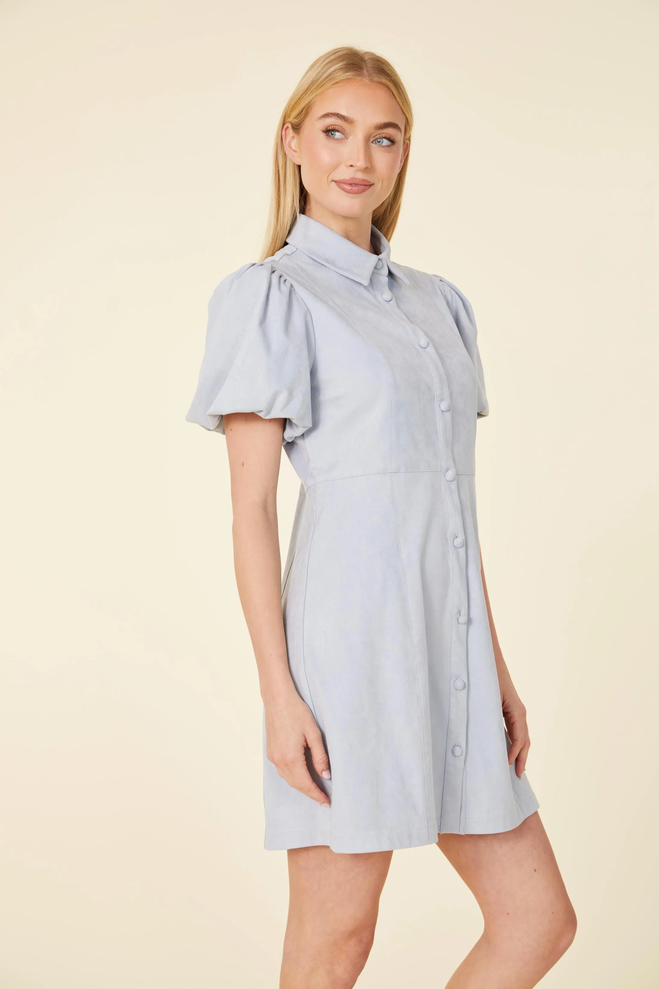 Faux Suede Puff Sleeve Dress