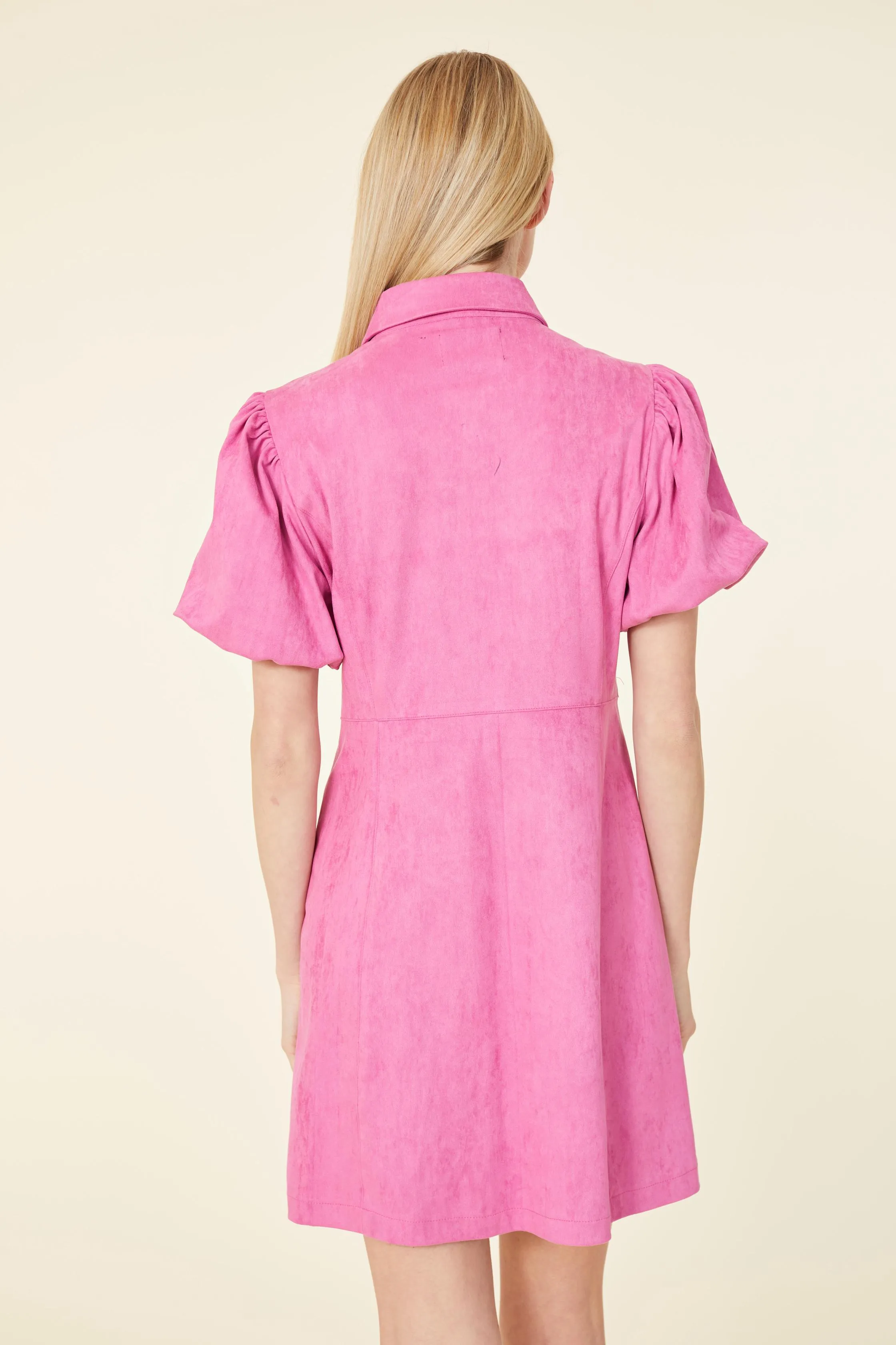 Faux Suede Puff Sleeve Dress