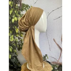 Faux Suede Stretchy Pretied, Sand, w/ Long Tails   Velvet Band/Adjustable