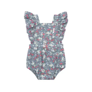 Huxbaby Vintage Strawberry Frill Playsuit - Dusty Blue