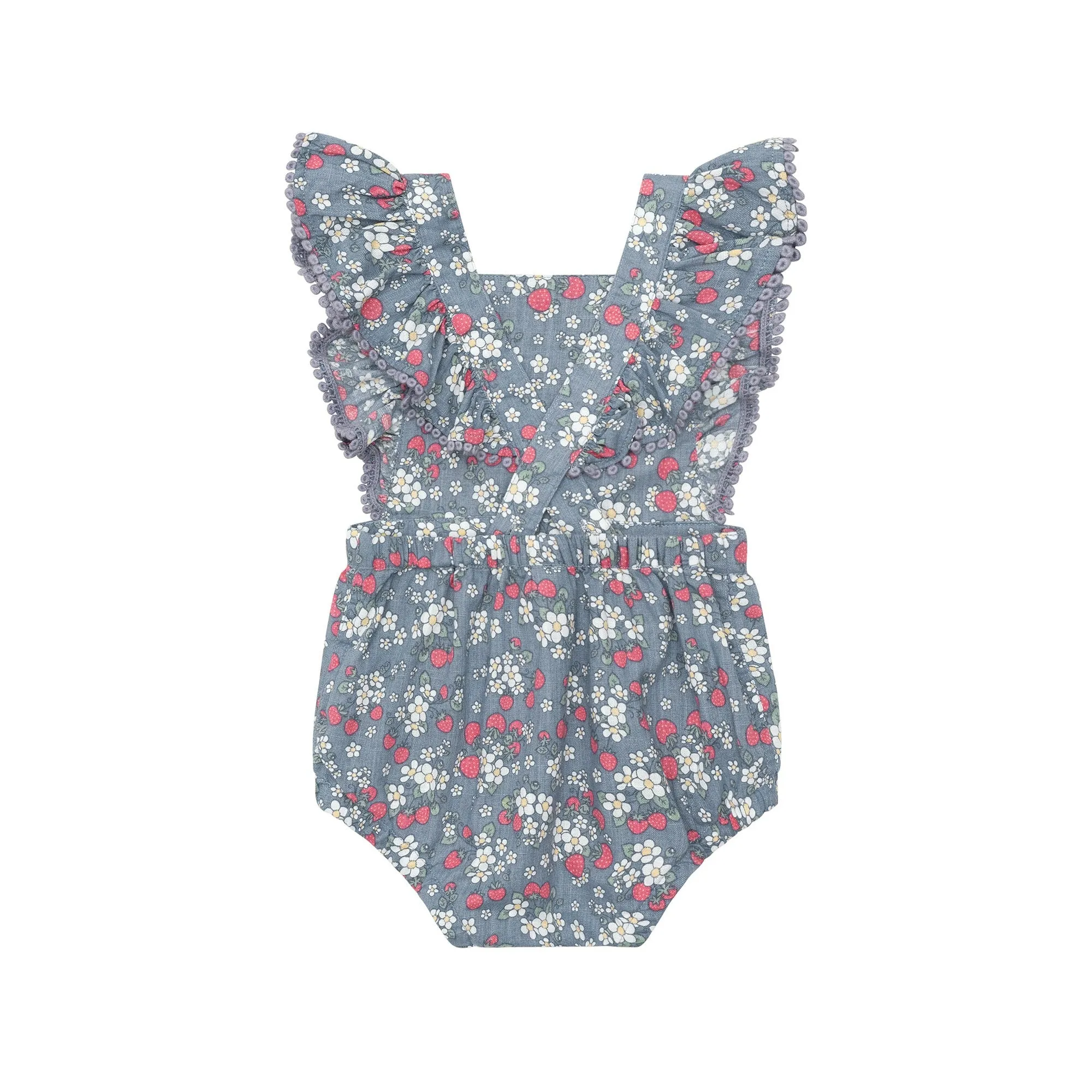 Huxbaby Vintage Strawberry Frill Playsuit - Dusty Blue