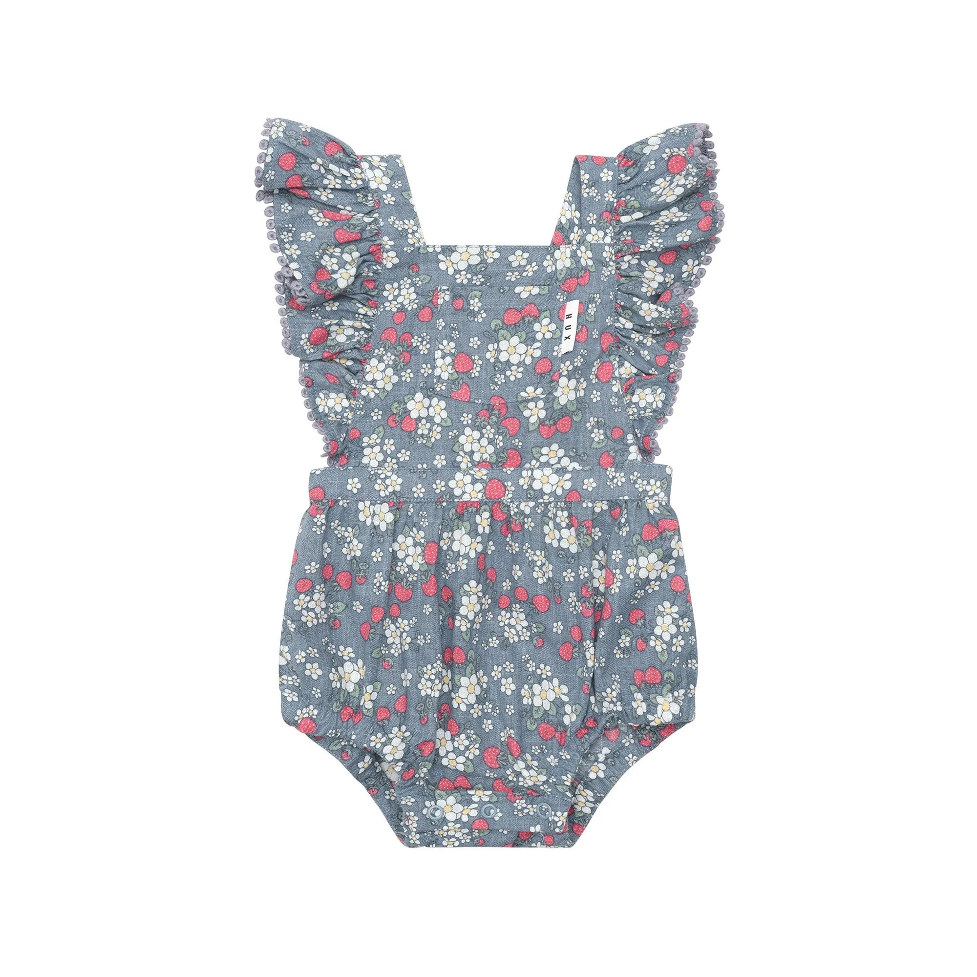 Huxbaby Vintage Strawberry Frill Playsuit - Dusty Blue