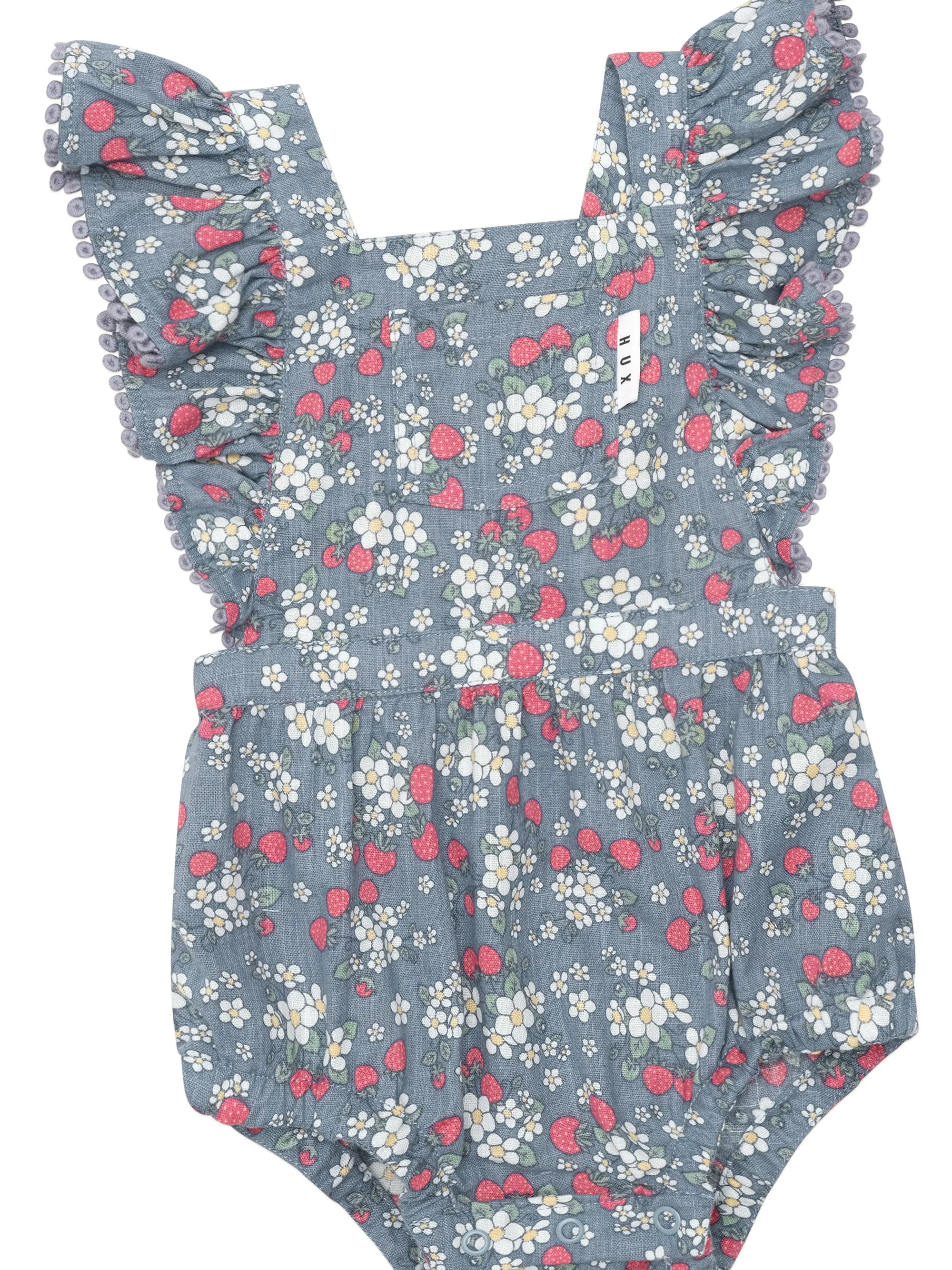 Huxbaby Vintage Strawberry Frill Playsuit - Dusty Blue