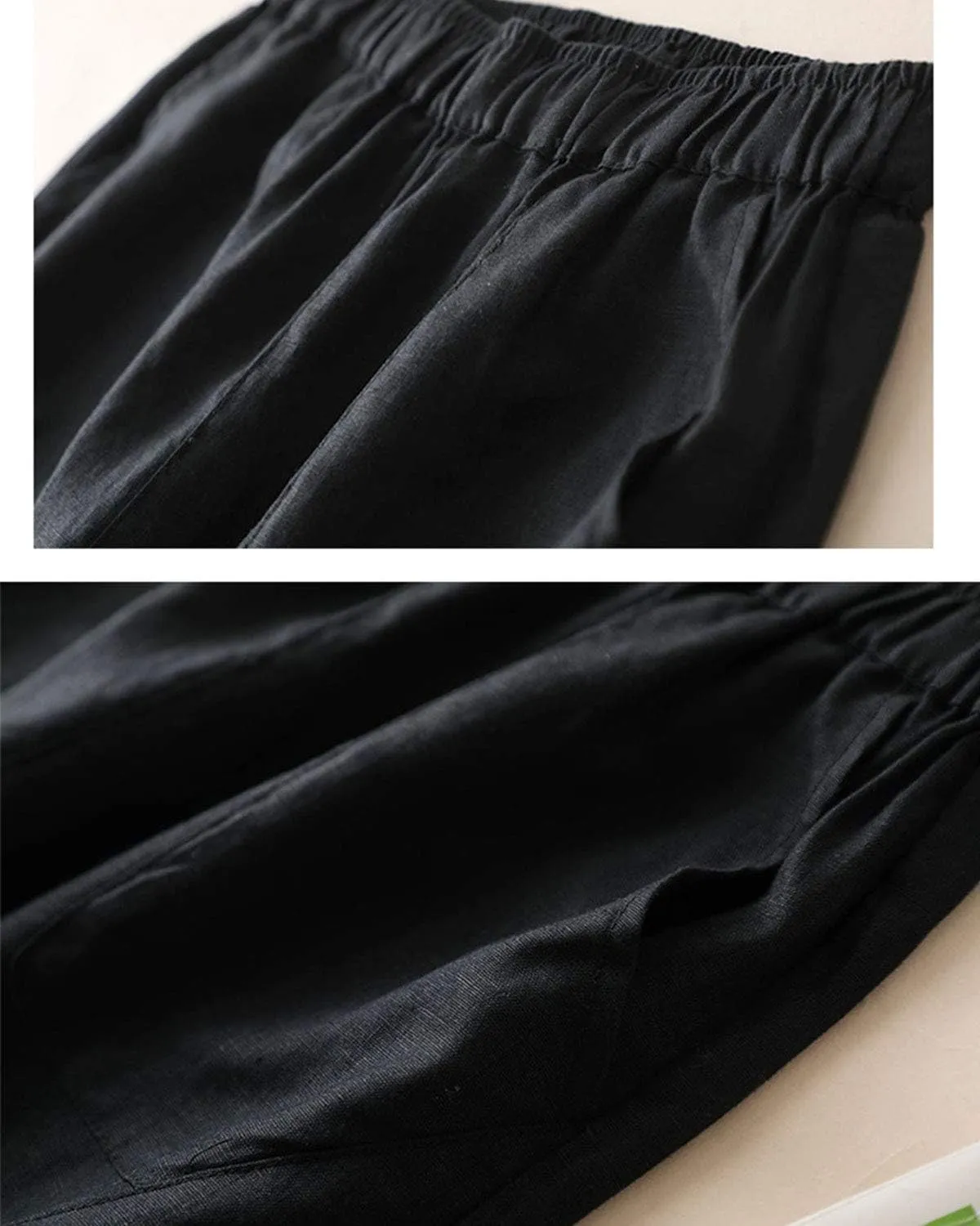 IXIMO Women's 100% Linen Capris Elastic Waist Tapered Cropped Pants with Pockets