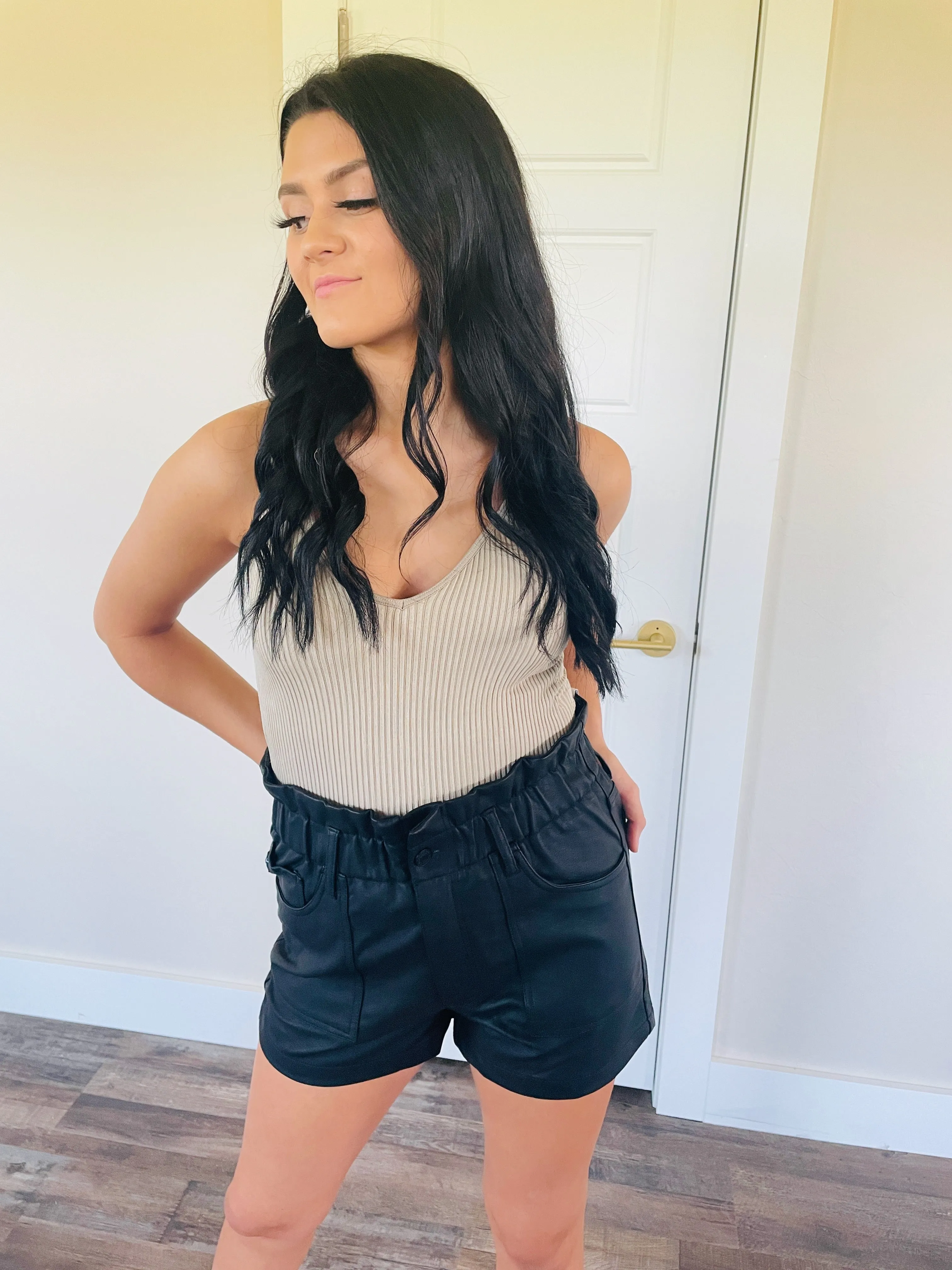 KanCan Faux Leather High Rise Shorts