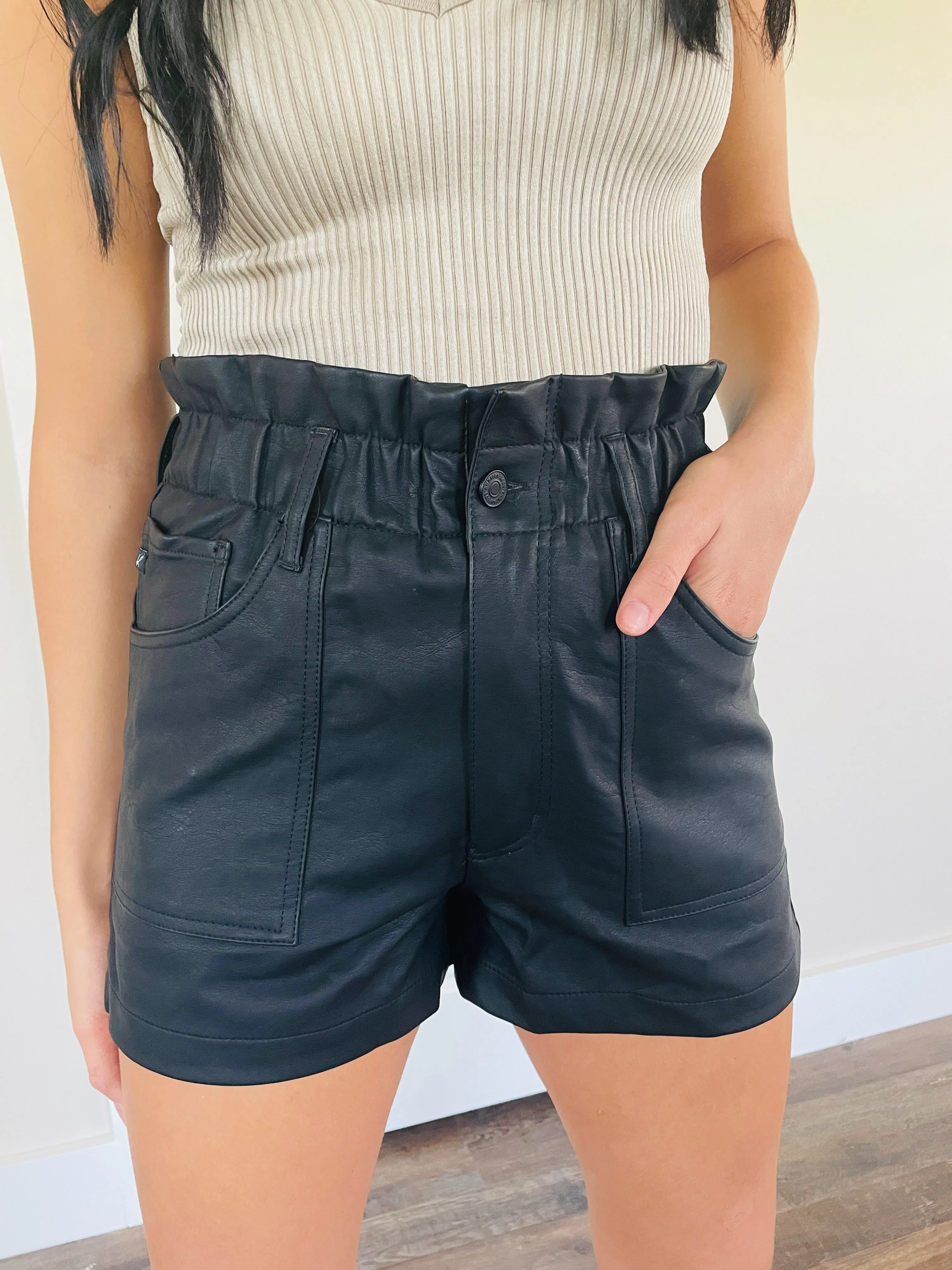 KanCan Faux Leather High Rise Shorts