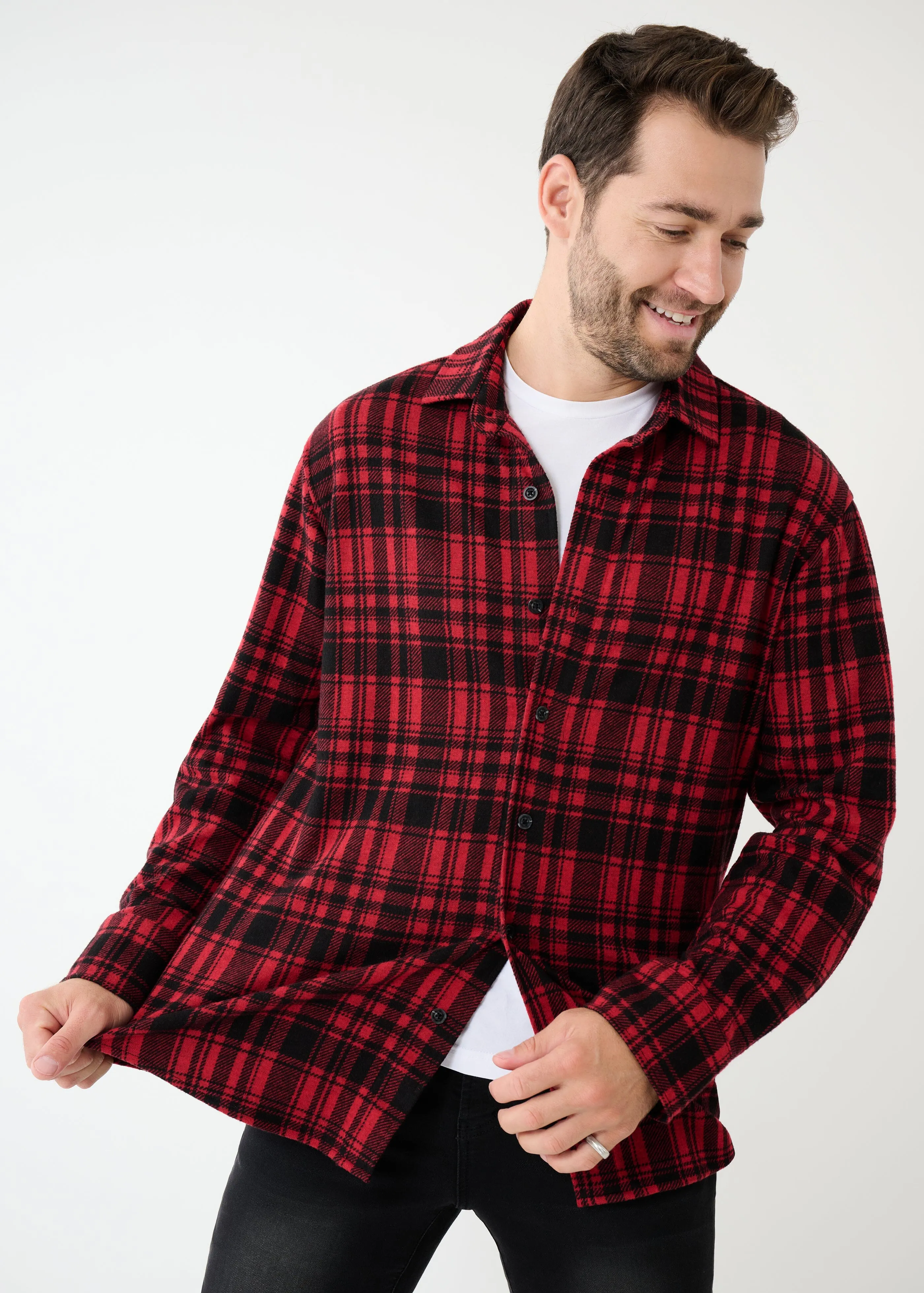 Knit Stretch Flannel Shirt | Red Plaid