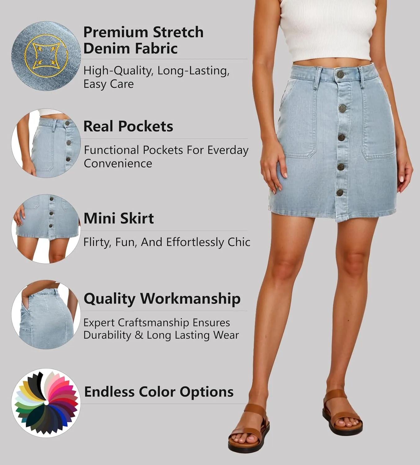 Lexi Womens Super Comfy Stretch Denim Skirt