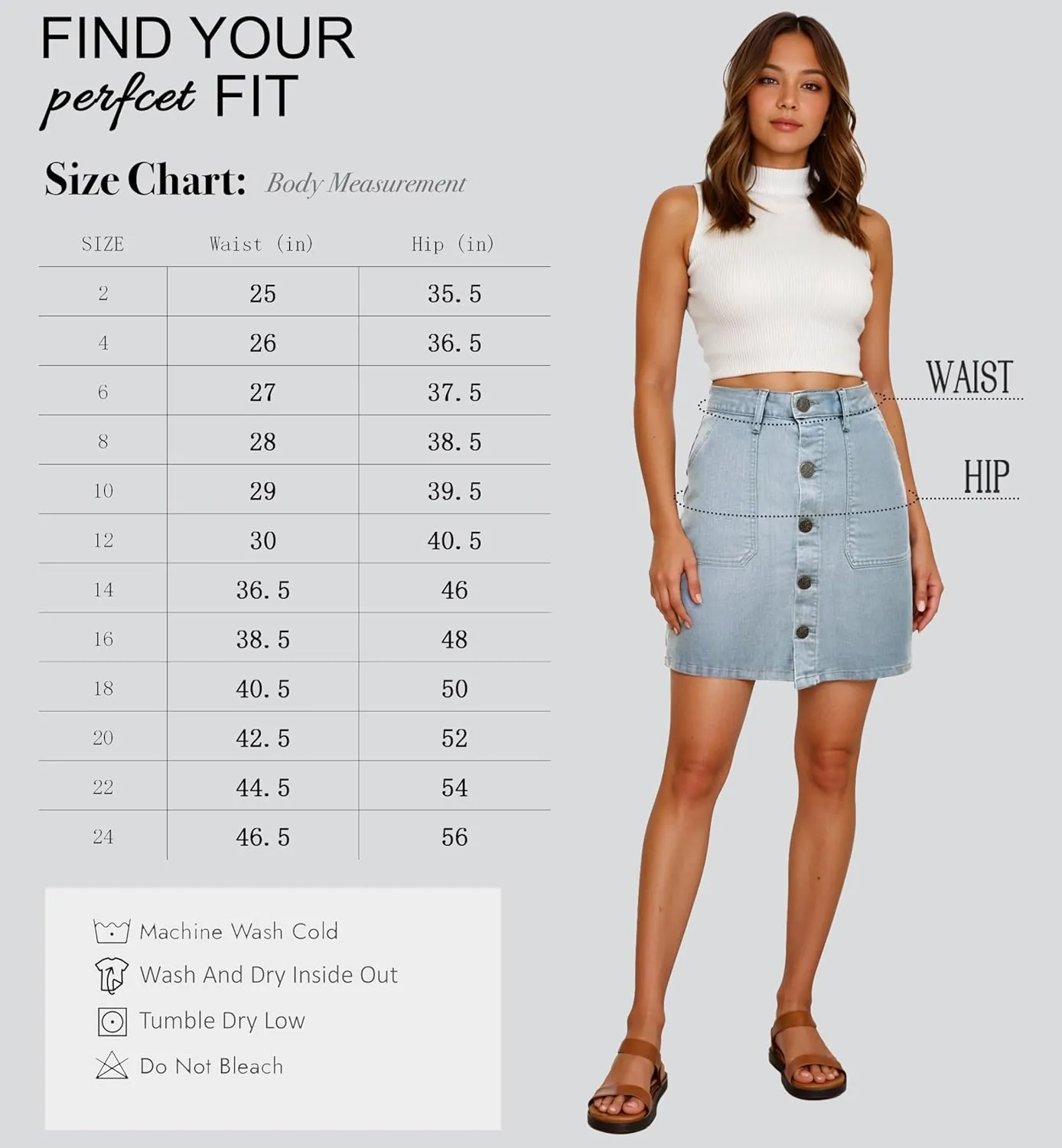 Lexi Womens Super Comfy Stretch Denim Skirt