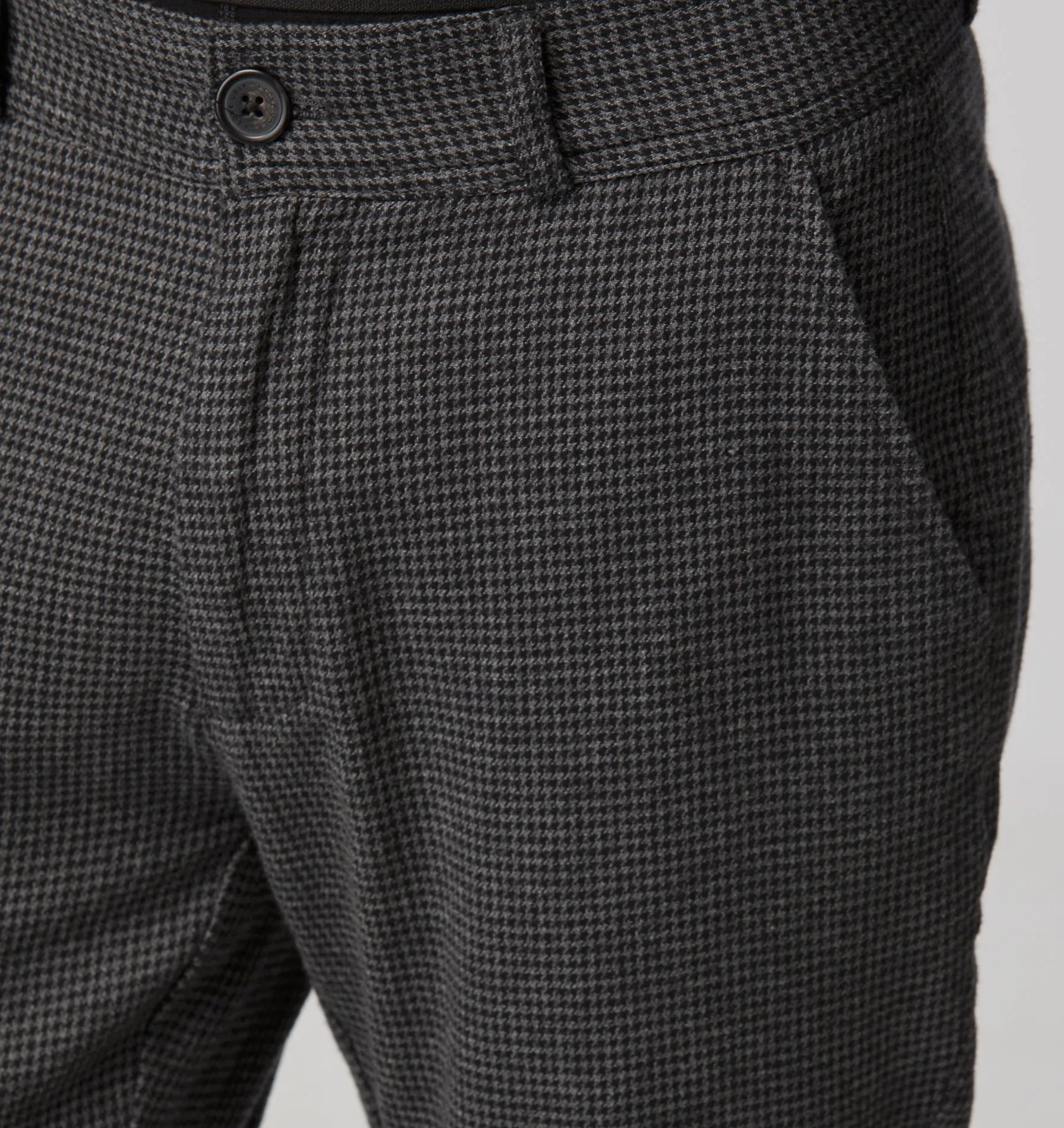Linen Slim Kobe Pant - Regular -Charcoal Houndstooth