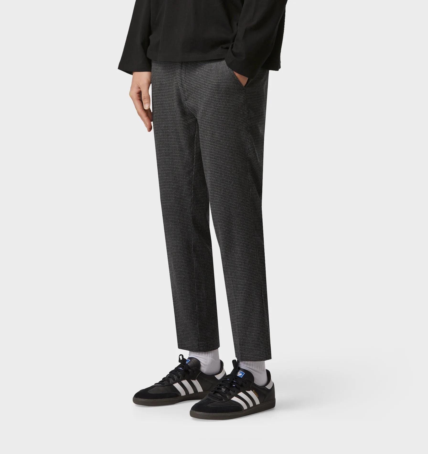 Linen Slim Kobe Pant - Regular -Charcoal Houndstooth