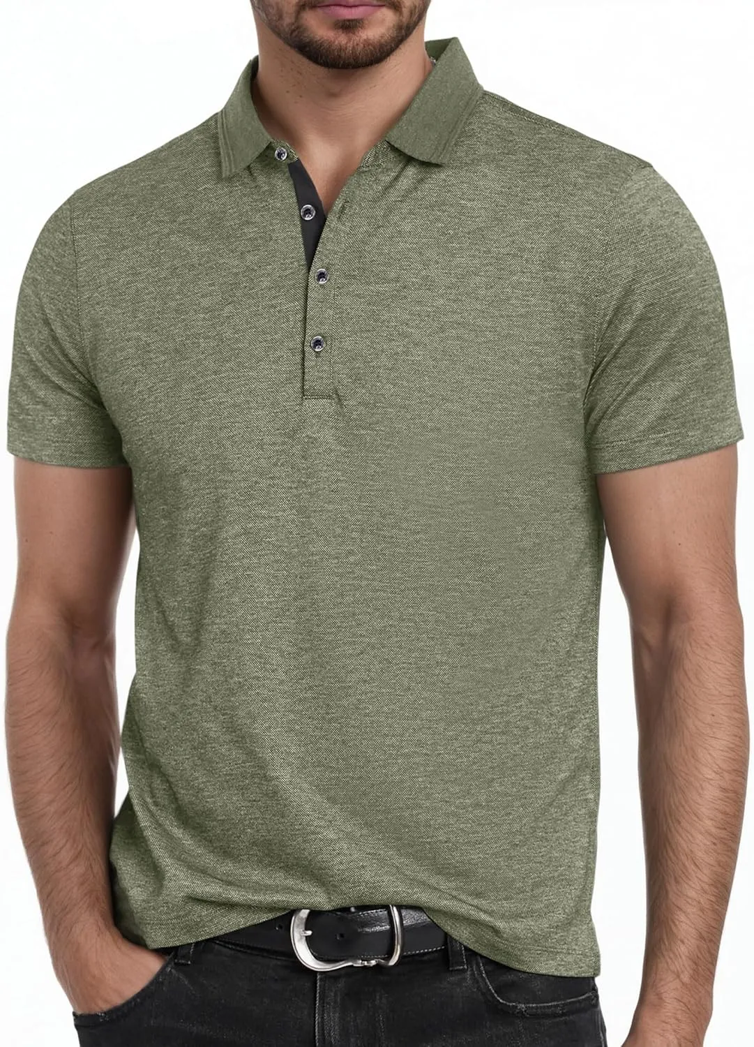 Mens Polo Golf Shirts Casual Short Sleeve Button Up Collared T-Shirt Fashion Work Business Tee Tops