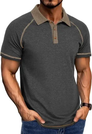 Mens Polo Golf Shirts Casual Short Sleeve Button Up Collared T-Shirt Fashion Work Business Tee Tops