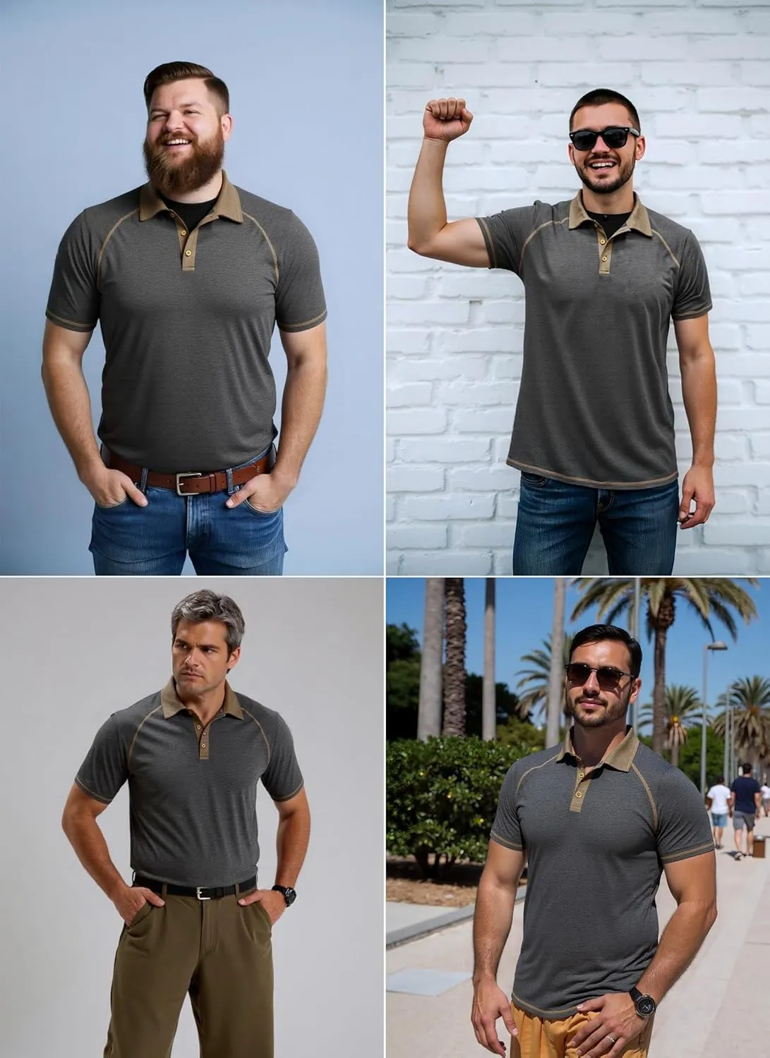 Mens Polo Golf Shirts Casual Short Sleeve Button Up Collared T-Shirt Fashion Work Business Tee Tops