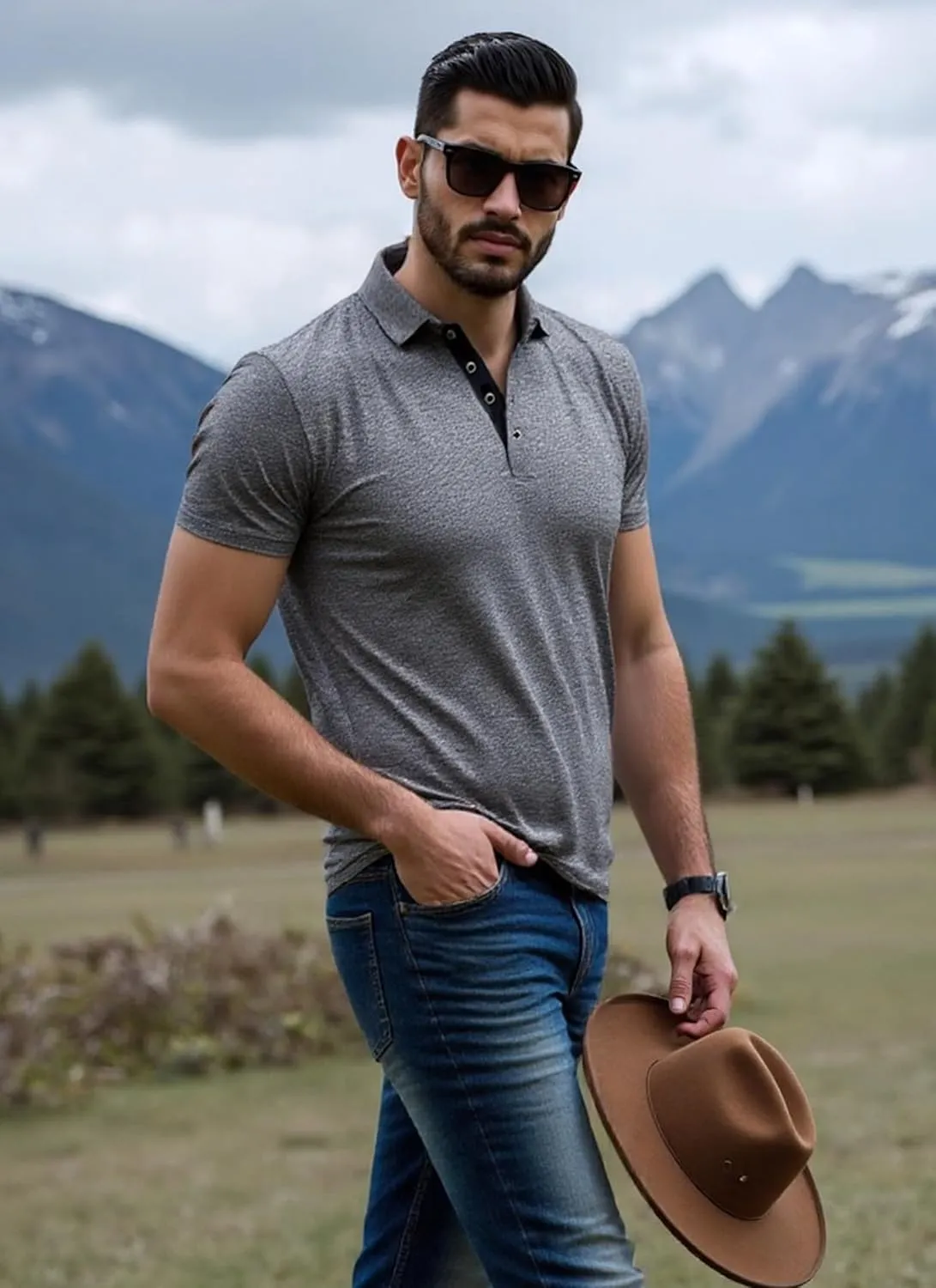 Mens Polo Golf Shirts Casual Short Sleeve Button Up Collared T-Shirt Fashion Work Business Tee Tops