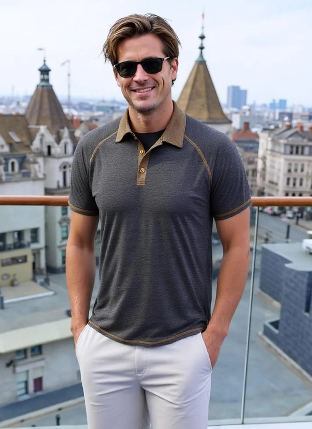 Mens Polo Golf Shirts Casual Short Sleeve Button Up Collared T-Shirt Fashion Work Business Tee Tops