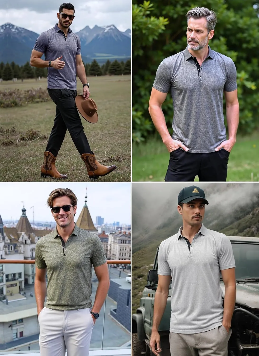 Mens Polo Golf Shirts Casual Short Sleeve Button Up Collared T-Shirt Fashion Work Business Tee Tops