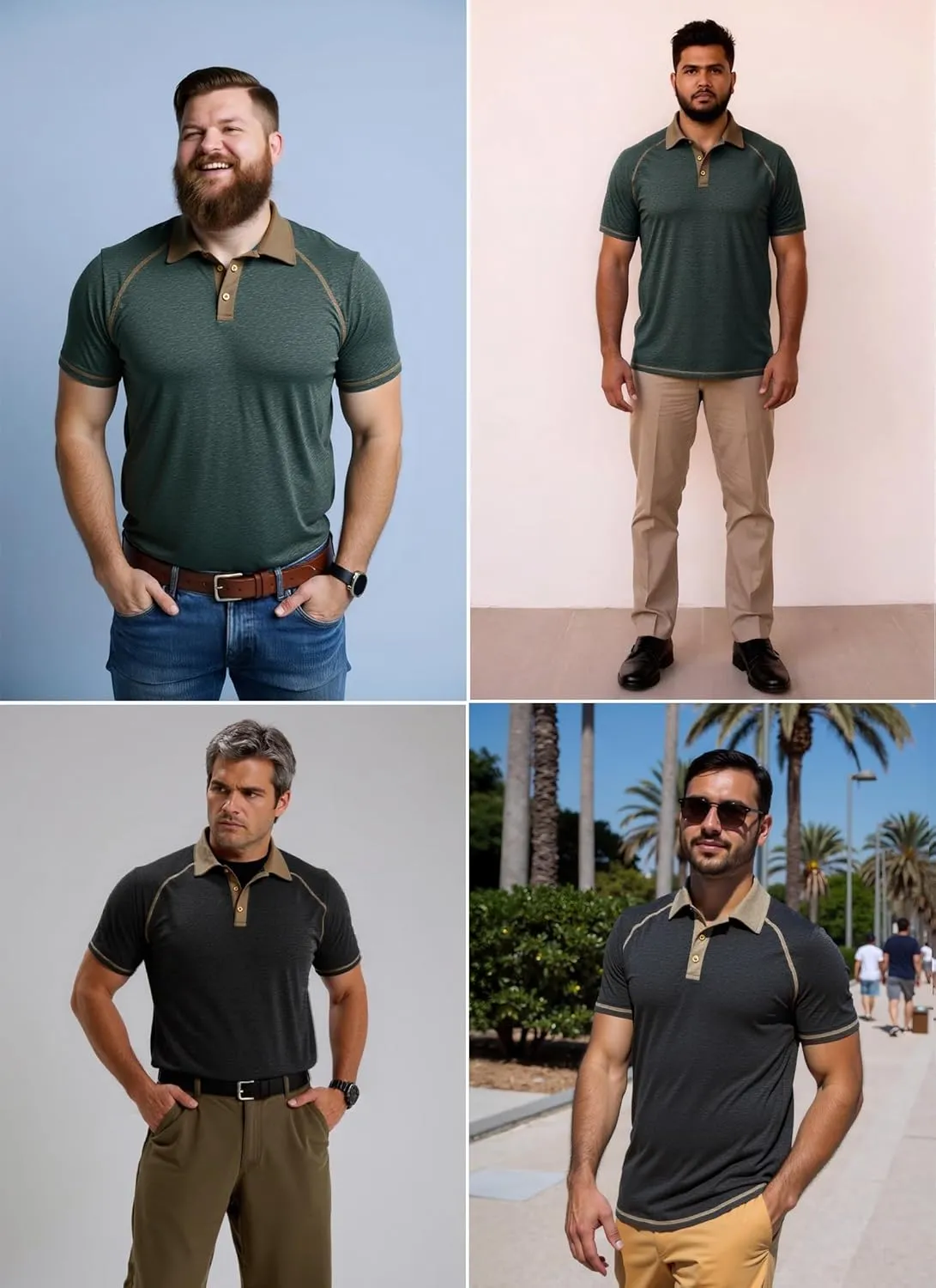 Mens Polo Golf Shirts Casual Short Sleeve Button Up Collared T-Shirt Fashion Work Business Tee Tops