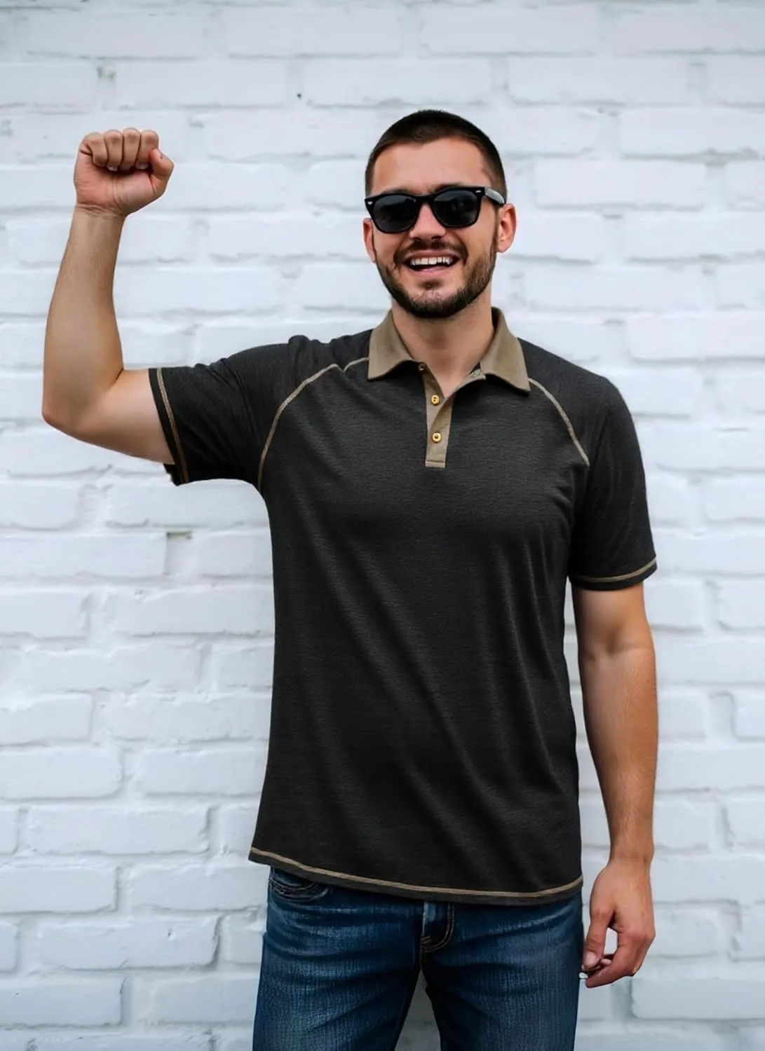 Mens Polo Golf Shirts Casual Short Sleeve Button Up Collared T-Shirt Fashion Work Business Tee Tops
