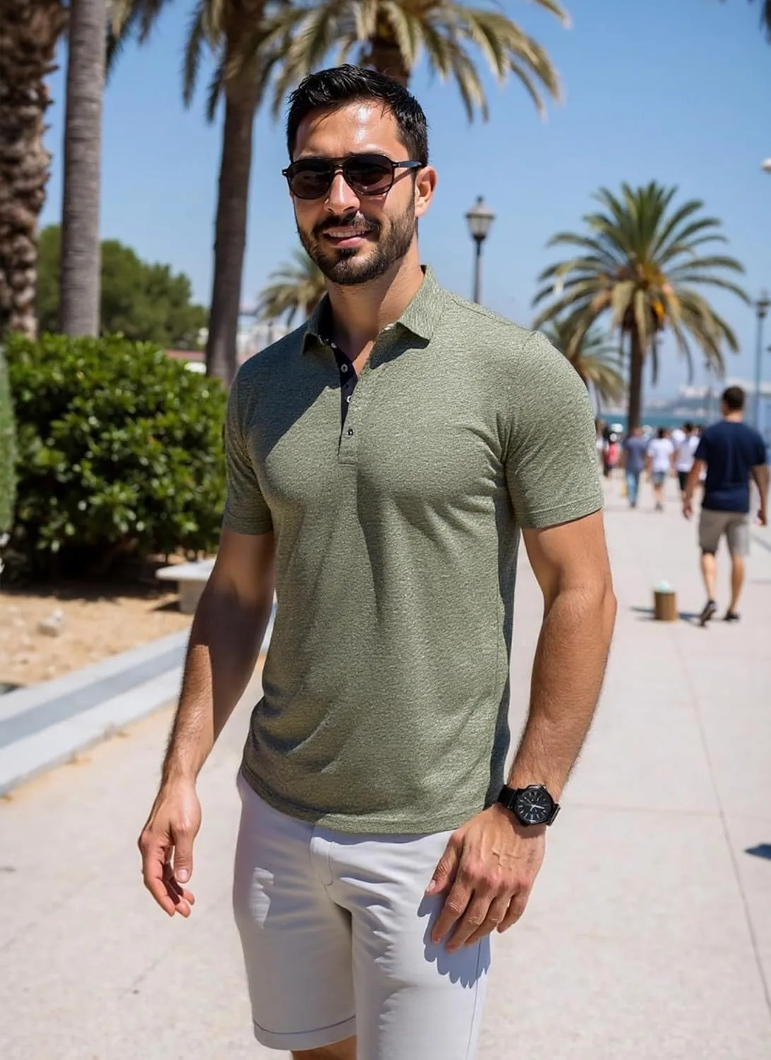 Mens Polo Golf Shirts Casual Short Sleeve Button Up Collared T-Shirt Fashion Work Business Tee Tops
