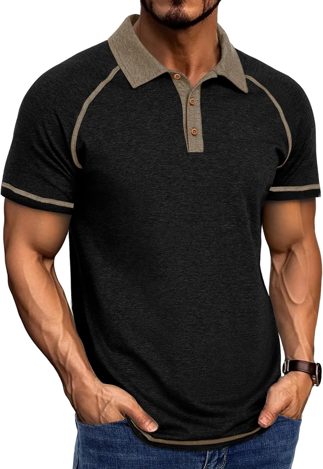 Mens Polo Golf Shirts Casual Short Sleeve Button Up Collared T-Shirt Fashion Work Business Tee Tops