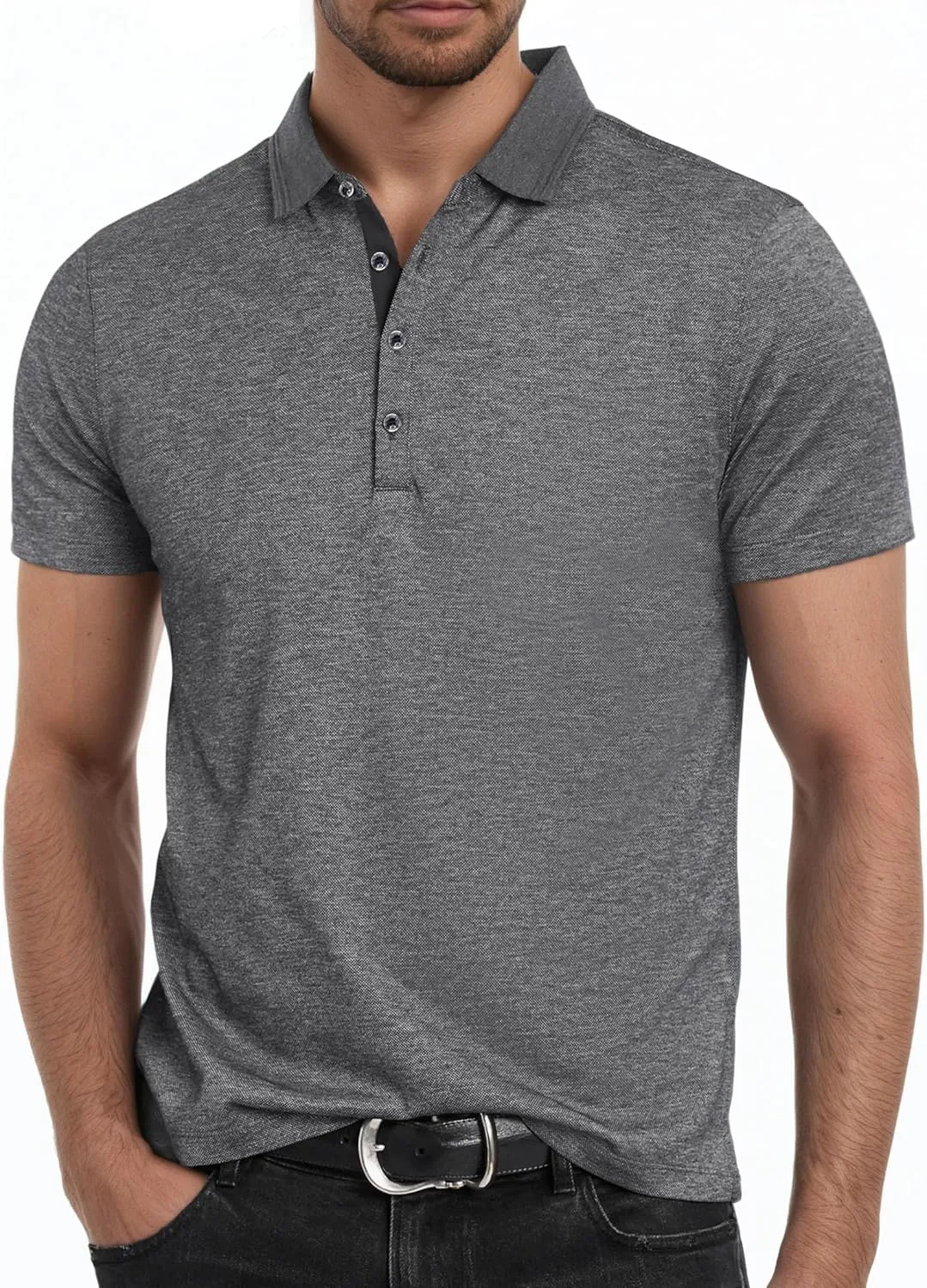 Mens Polo Golf Shirts Casual Short Sleeve Button Up Collared T-Shirt Fashion Work Business Tee Tops
