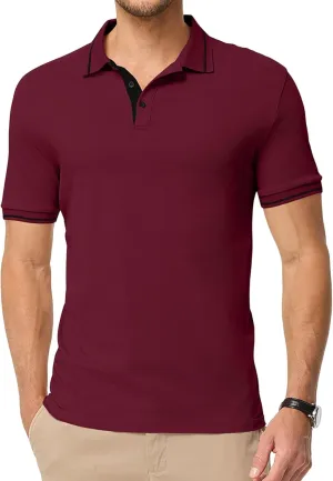 Men's Polo Shirts Classic Fit Button Up Short Sleeve Basic Cotton Tees Golf Work Tops