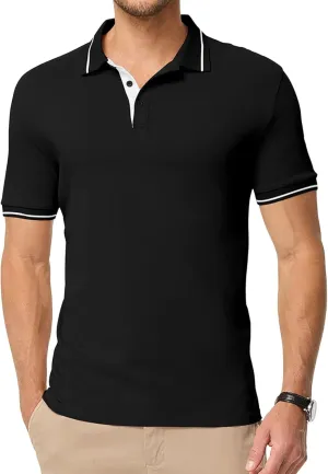 Men's Polo Shirts Classic Fit Button Up Short Sleeve Basic Cotton Tees Golf Work Tops
