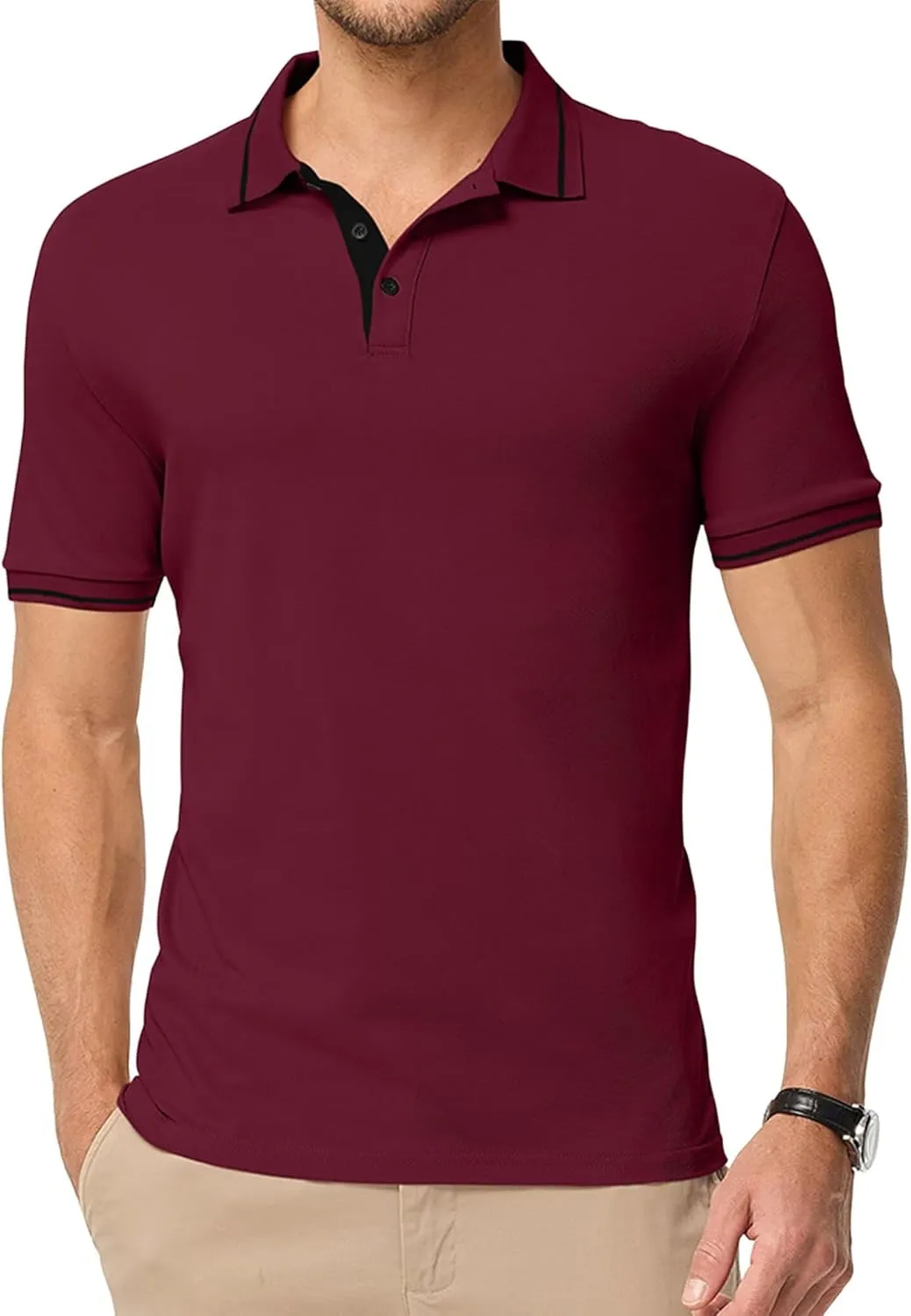 Men's Polo Shirts Classic Fit Button Up Short Sleeve Basic Cotton Tees Golf Work Tops
