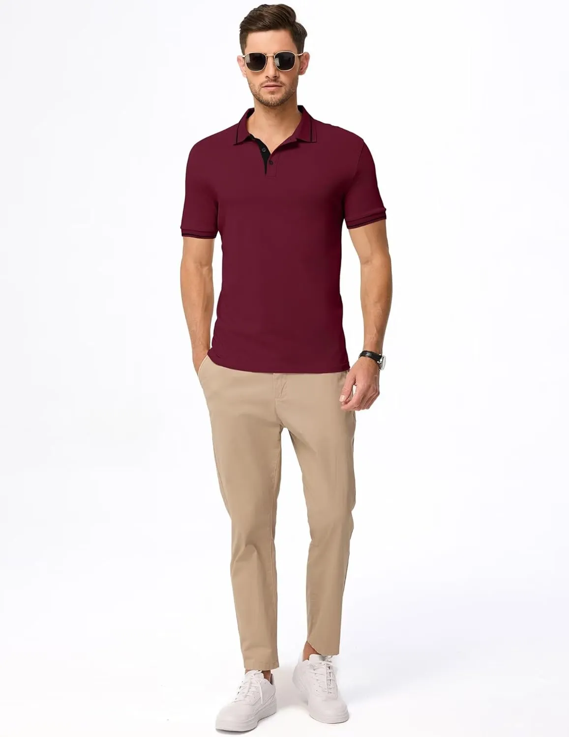 Men's Polo Shirts Classic Fit Button Up Short Sleeve Basic Cotton Tees Golf Work Tops