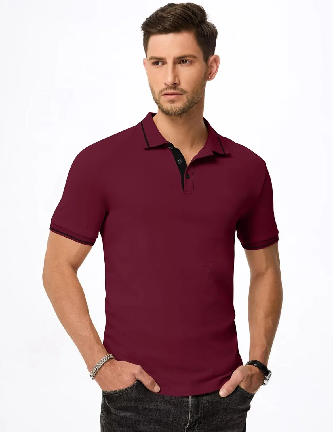 Men's Polo Shirts Classic Fit Button Up Short Sleeve Basic Cotton Tees Golf Work Tops